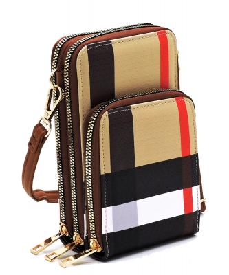 Plaid Check Cellphone Crossbody Bag BT081 TAN